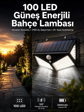 Solar Sensörlü Duvar Lambası Bahçe Lambası Parlak Beyaz İşık Suya Dayanıklı -