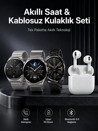 Akıllı Saat ve Kulaklık Seti Dokunmatik Ekran 5.0 Bluetooth Bağlantılı Sesli Görüşme -