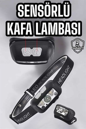 Kafa Lambası Kamp Lambası Sensörlü Şarjlı Ayarlanabilir -