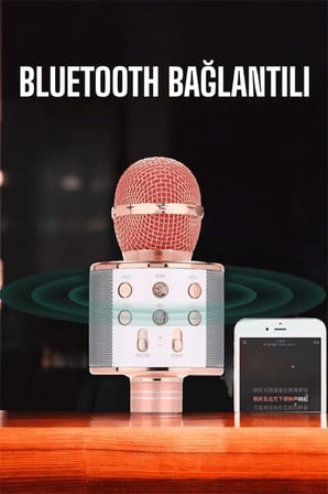 Kablosuz Bluetooth Karaoke Mikrofon USB ve AUX Girişli, Yüksek Ses Kalitesi -