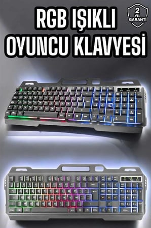 Led Işıklı Oyuncu Klavye Usb Girişli RGB Işıklı Q Klavye Mouse Hediyeli -