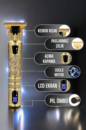Tıraş Makinesi Şarjlı Profesyonel Saç Kesme Makinesi Gold Çizik Tıraş -