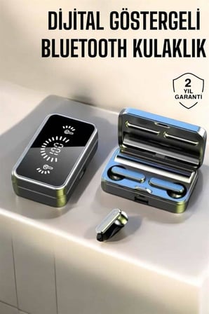 Aynalı Bluetooth Kulaklık Telefon Standlı Dijital Göstergeli -