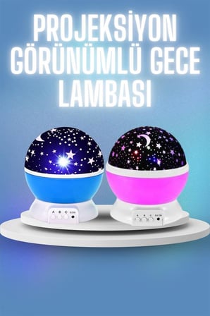 Renkli Yıldızlı Gökyüzü Projeksiyon Gece Lambası Pilli ve USB Kablolu -