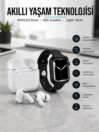 2025 Model Akıllı Saat ve Yeni Nesil Pro Bluetooth Kulaklık TWS Yüksek Ses Kaliteli
