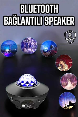 Çocuklara Özel Şarjlı Bluetooth Hoparlör Parti Led Lambası Yıldızlı Projeksiyon -