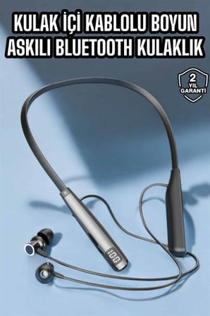 Boyun Askılı Bluetooth Kulaklık Uzun Şarj Süreli Dijital Göstergeli Kablolu -