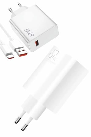 Beyaz Ultra Plus Hızlı Şarj Seti Şarj Adaptörü ve Kablosu 67W