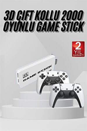 3D 4K 2000 Oyunlu Game Stick Oyun Konsolu Çift Konsol