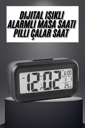 Gece Dijital Masa Saati Dijital Alarmlı Led Ekran Pilli Çalar Saat -
