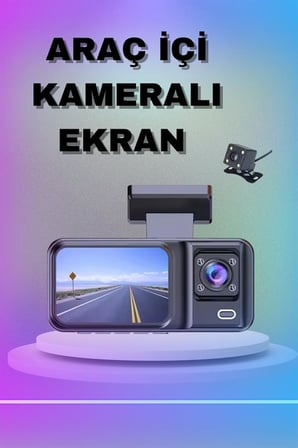 1080P 3 Lensli WİFİ Araç İçi Kameralı Ekran DVR Kaydedici Gece Görüşlü -