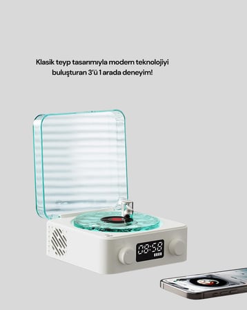 Retro Tasarımlı Gece Lambalı Bluetooth Hoparlör – Saat ve Pil Göstergeli -