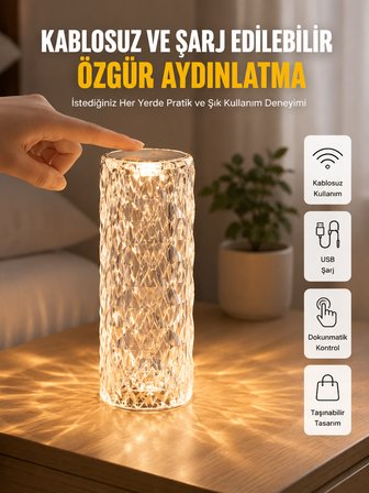 Yeni Nesil Modern Kristal Masa ve Gece Lambası Dokunmatik Renk Değiştirebilen -