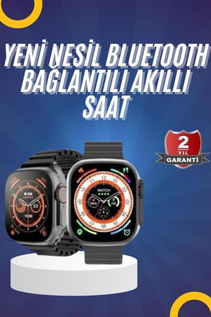 Yeni Model Akıllı Saat Ultra Smart Watch Gümüş Kasa 45mm Titreşim -