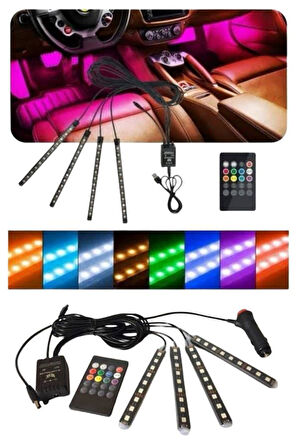 12 Ledli RGB Işıklı Araç Içi Ayak Altı Led Oto Ampul Kumandalı 7 Renk