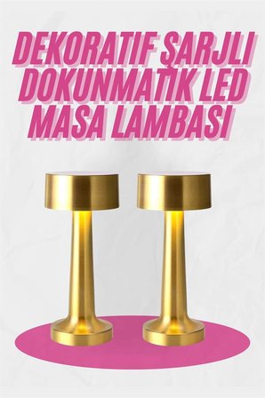 Altın Rengi Masa Ve Gece Lambası Dokunmatik Şarjlı Masa Lambası -