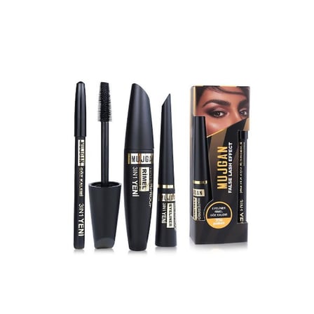 Premium Hacimli Stil Suya Dayanıklı Kozmetik Siyah Eyeliner Maskara Kalem 3'ü 1 Arada