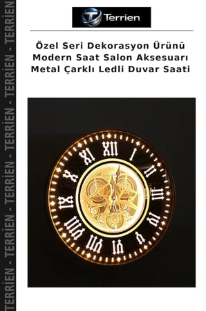 Özel Seri Dekorasyon Ürünü Modern Saat Salon Aksesuarı Metal Çarklı Ledli Duvar Saati