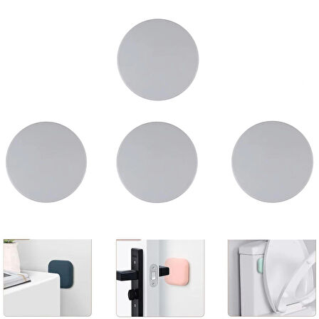 Microcase Darbe Önleyici Yapışkanlı Silikon Kapı Kolu Stoperi Tamponu Yuvarlak Tasarım - GRİ AL5003 4 Adet