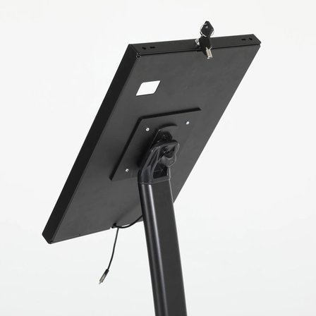 Kavisli Tasarım Tablet Standı, 9.7-10.1 İnç Uyumlu, Kilitlenebilir Güvenli Kiosk, Yatay ve Dikey Kullanıma Uygun Yer Standı, Siyah
