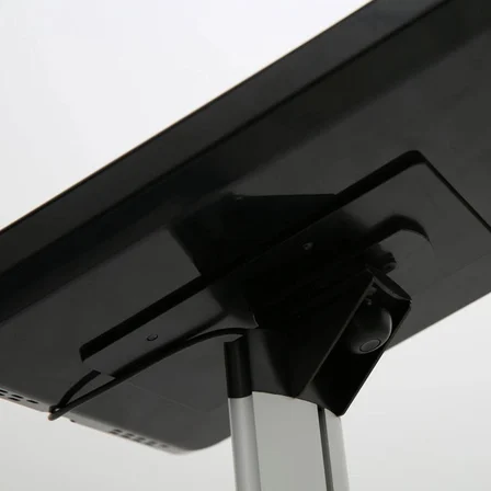 Universal Novel Tablet Standı, 9.7-10.1 İnç Uyumlu, Kilitlenebilir ve 360° Dönebilir Yer Standı, Kablo Kanallı Kiosk, Gümüş/Siyah