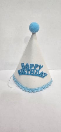 Delux Serisi HAPPY BİRTHDAY BEYAZ MAVİ KEÇE BEBEK ŞAPKASI Aksesuar Eğlence Hediye