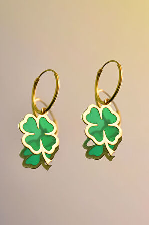 925 Ayar Gümüş Gold Renkli Yonca Küpe 