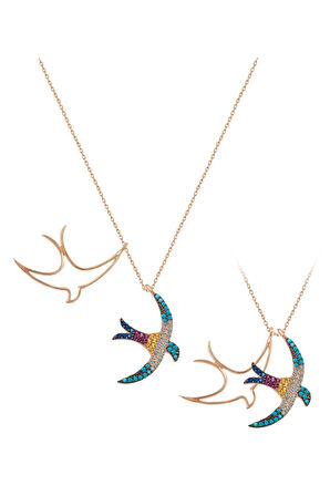 Kırlangıç Renkli Nano Taşlı Kolye UVPS100009