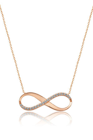 Gümüş Sonsuzluk Kolye Nano Taşlı Rose Altın Kaplama UVPS100027