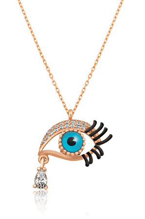 Gözyaşı Damlası Nazar Göz Bebekli 925 Ayar Gümüş Kolye