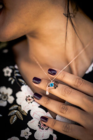 Gözyaşı Damlası Nazar Göz Bebekli 925 Ayar Gümüş Kolye