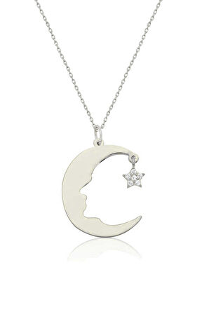 Atatürk Silüeti Ay Yıldız Nano Taşlı Gümüş Kadın Kolye Uvps100068