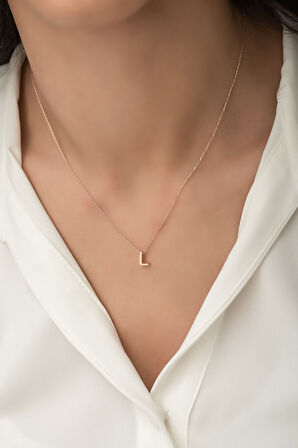 Harf Kolye. Üç Boyutlu L Harfi. Rose Altın Kaplama 925 Ayar Gümüş - Uvps100083