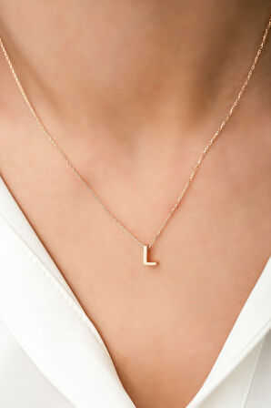 Harf Kolye. Üç Boyutlu L Harfi. Rose Altın Kaplama 925 Ayar Gümüş - Uvps100083