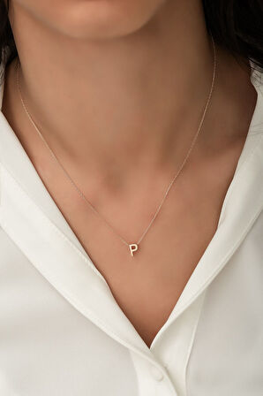 Harf Kolye Üç Boyutlu P Harfi Rose Altın Kaplama 925 Ayar Gümüş Uvps100087