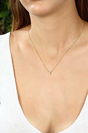 Harf Kolye. Üç Boyutlu T Harfi. Rose Altın Kaplama 925 Ayar Gümüş.