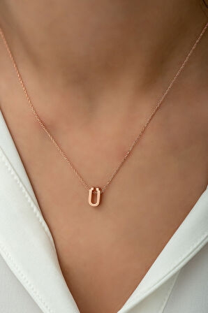 Harf Kolye Üç Boyutlu Ü Harfi. Rose Altın Kaplama 925 Ayar Gümüş Uvps100093