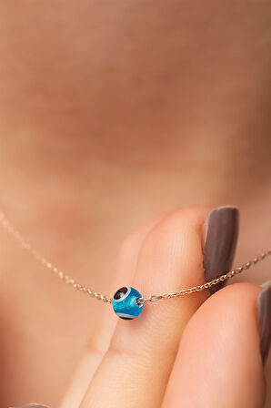 Nazar Göz Küçük Top Kolye 925 Ayar Rose Altın Kaplama Gümüş Zincirli Uvps100102