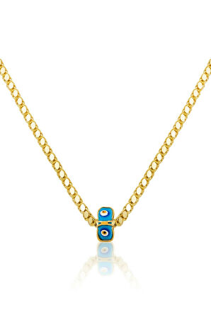 925 Ayar Gümüş Altın Kaplama Arpa Zincirli Süryani Gözlü Nazar Kolye