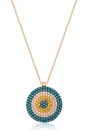 Firuze ;Taşlı Nazar Kolye Rose Gold Kaplama 925 Ayar Gümüş