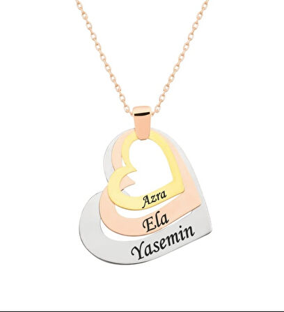 Üç Kalp Renkli Kişiselleştirlebilir Aile Kolyesi