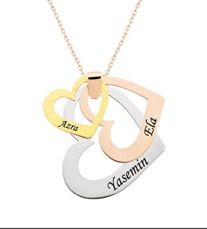 Üç Kalp Renkli Kişiselleştirlebilir Aile Kolyesi