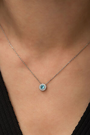 Nano Zirkon Akuamarin Tektaş Kolye - UVPS100248