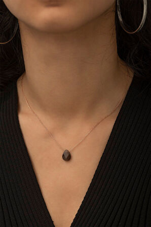 Fasetli Kesim Bal Rengi Damla Kolye - Rose Gold Kaplama 925 Ayar Gümüş Zincir - UVPS100266