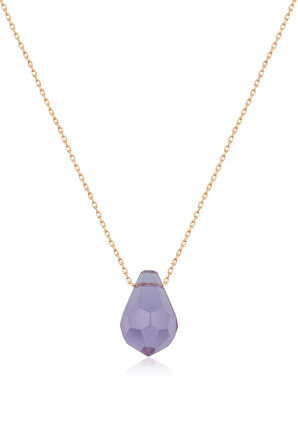 Fasetli Kesim Üç Boyutlu Lila Damla Kolye - 925 Ayar Gümüş Zincir - UVPS100270