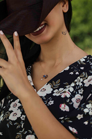 Gümüş A Harfli Göz Kolye