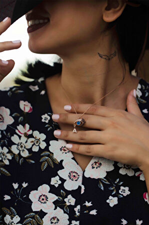 Gümüş A Harfli Göz Kolye