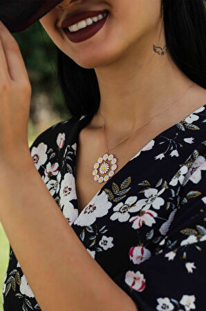 925 Ayar Rose Altın Kaplama Gümüş Papatya Kolye