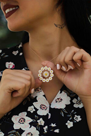 925 Ayar Rose Altın Kaplama Gümüş Papatya Kolye