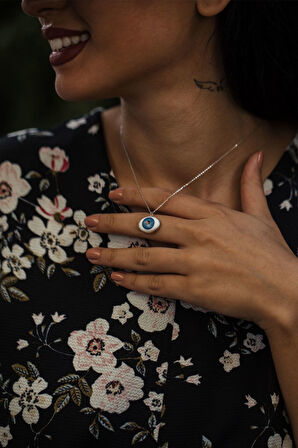 925 Ayar Rodyum Kaplama Zincirli Gümüş Göz Kolye